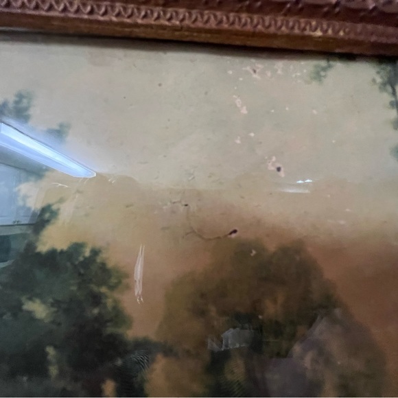 Antique Framed Idyllic Farm Scene Art Print Framed, Wool Looming, Children Playi - Picture 6 of 10